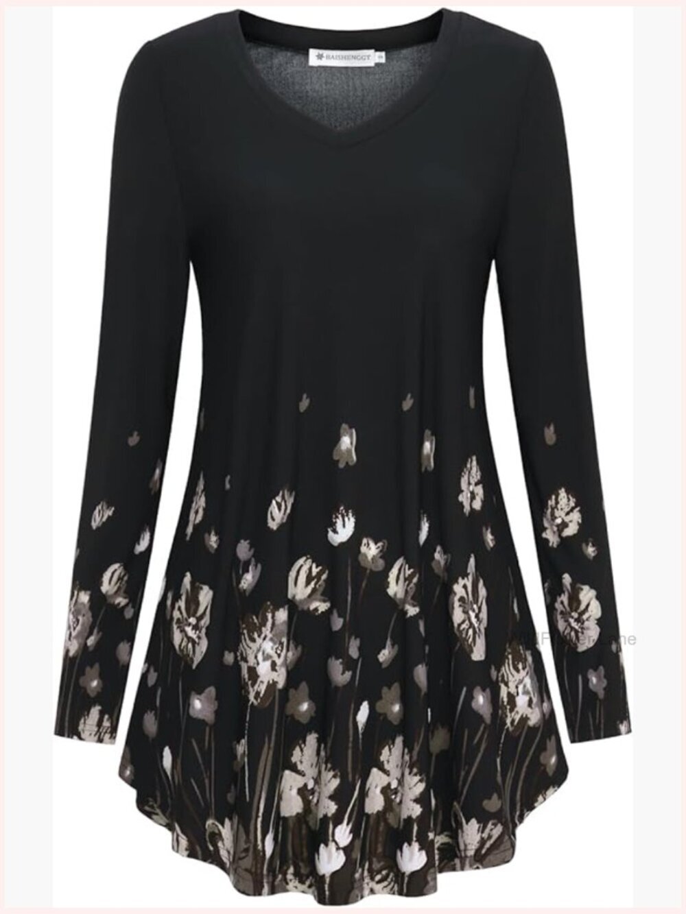 Long Sleeve V-Neck Tunic Top for Leggings, Casual Blouse Shirt